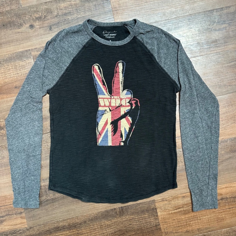Lucky Brand The Who Graphic Thermal Shirt Long Sleeve Gray Small Grunge Indie